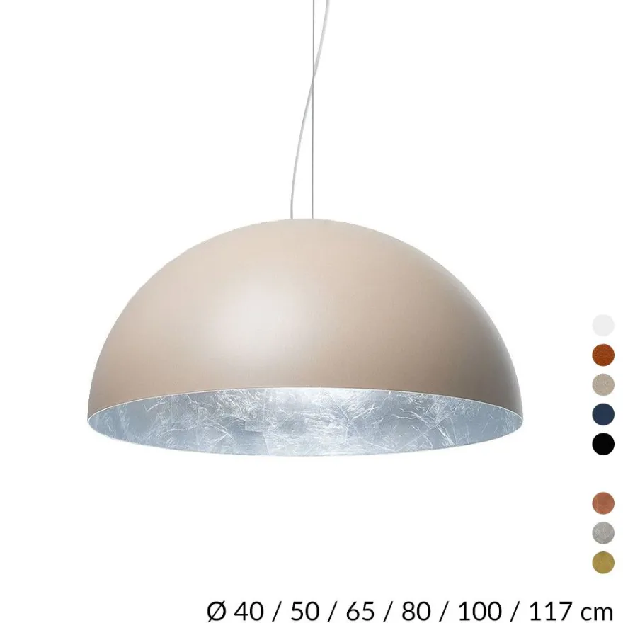 AMEDEO Halbkugel Pendelleuchte mit Blattsilber, Blattgold oder Kupfer