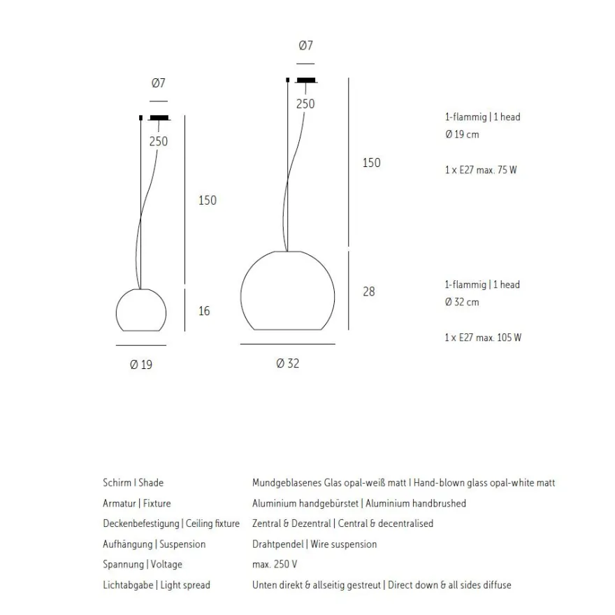BALL Opalglas Pendelleuchte