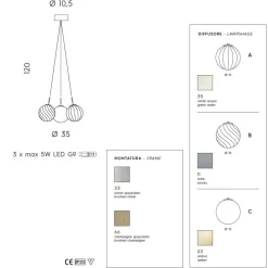 BALOU 3-flammige Glas-Pendelleuchte