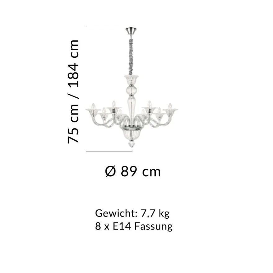 BEAU Italienischer Glas-Kronleuchter 8-flammig
