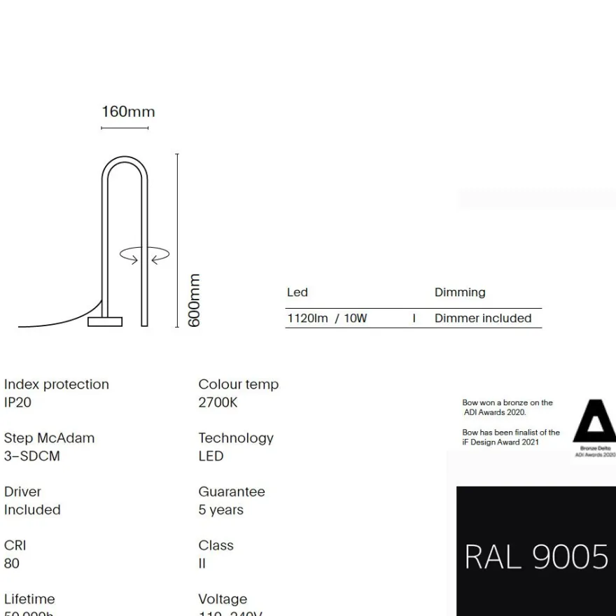 BOW Design Stehlampe mit Dimmer