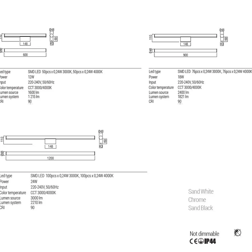 CALLI Lange Wandleuchte im modernen Design für das Badezimmer