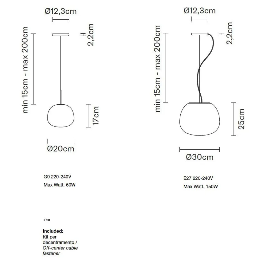 CLEA Italienische Pendelleuchte mit Opalglas