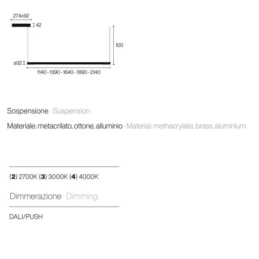 COSIMA Italienische Design Linienleuchte aus Messing