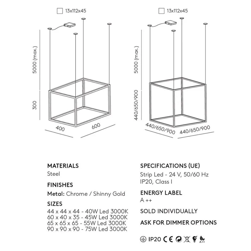 CUBE Elegante kubische LED Hängeleuchte