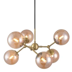 ELEMENTS 6-flammiger Leuchter in Messing und bernsteinfarbigem Kugelglas
