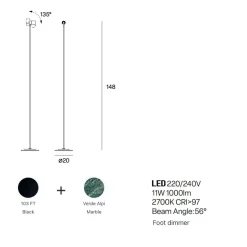 FLEUR Minimalistische Stehleuchte mit grünem Marmor