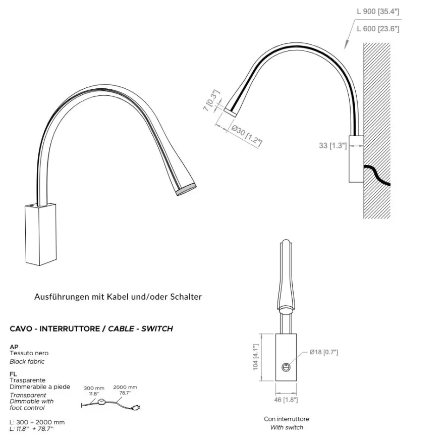 FLEXILED Wandleuchte mit flexiblen Wandarm Leder