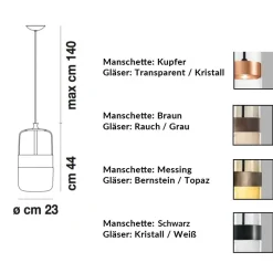 FUTURA Lange Glas-Hängeleuchte
