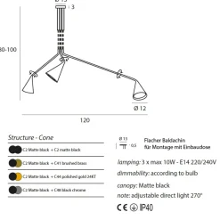 GORDON 3-flammige Italienische Deckenleuchte mit beweglichen Schirmen