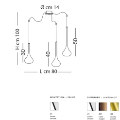 GRANDA 3-flammige Design Hängeleuchte in glänzend Metallic