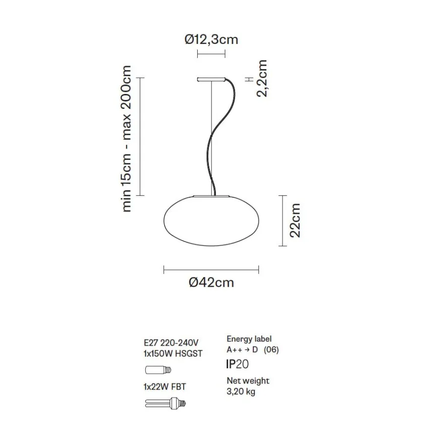 JOON Italienische Pendelleuchte mit Opalglas