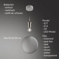 LABELL Glas-Pendelleuchte einzeln Ø 20 cm