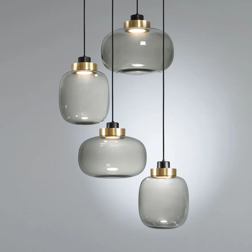 LEGÈR 4er Kaskade Rauchglas-Pendelleuchte mit LED
