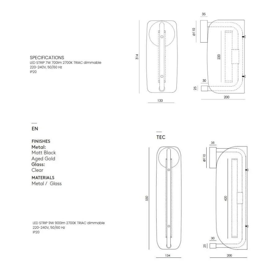 LIDA Moderne Wandleuchte mit besonderem Glasschirm