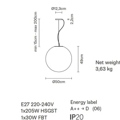 LUNAR Pendelleuchte mit rundem, weißem Glas