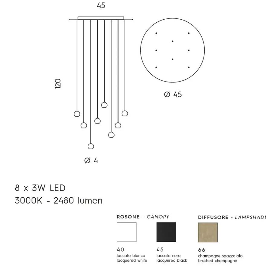 MAGNETIC Moderne LED Hängeleuchte mit 8 Pendeln