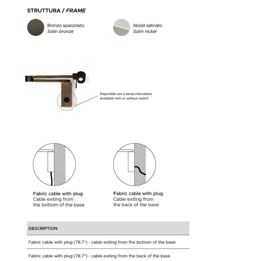 MANHATTEN Wandleuchte mit flexiblen Wandarm in Nickel