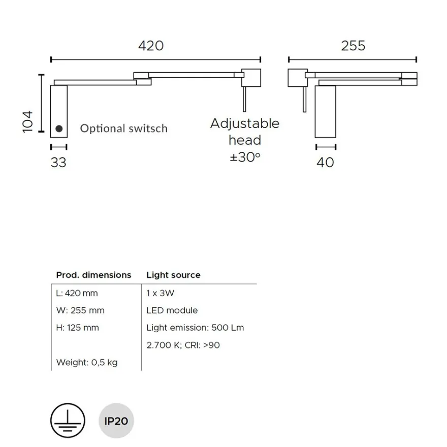 MANHATTEN Wandleuchte mit flexiblen Wandarm in Nickel