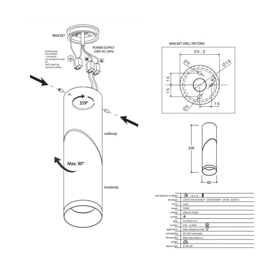 MINI SCOOP DEIMOS Dreh- und schwenkbarer Deckenspot