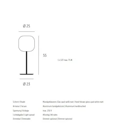 MUREA Mittelfuß-Tischleuchte mit Opalglas