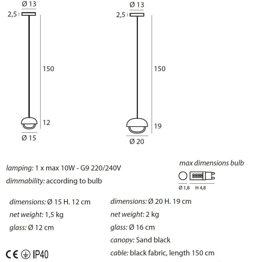 MUSE Kleine Pendelleuchte Schwarz u. Glas