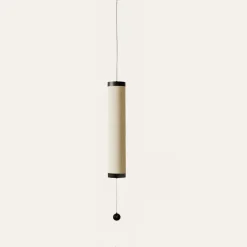NOVELLA Lange Pendelleuchte Leinen Beige vertikal