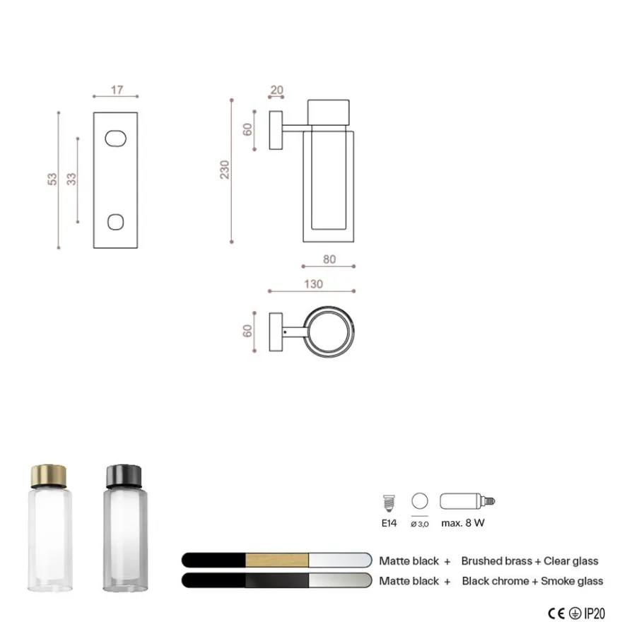 OSMAN Italienische Design-Wandleuchte Glas Messing