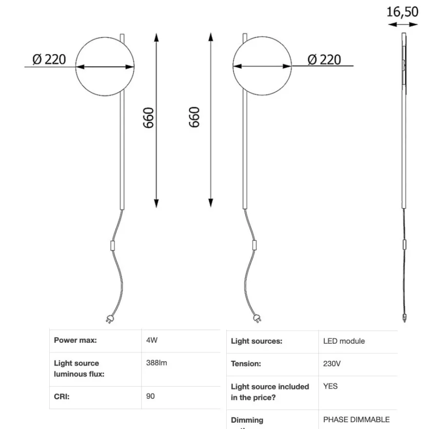 POLL Moderne Wandlampe mit Kabel