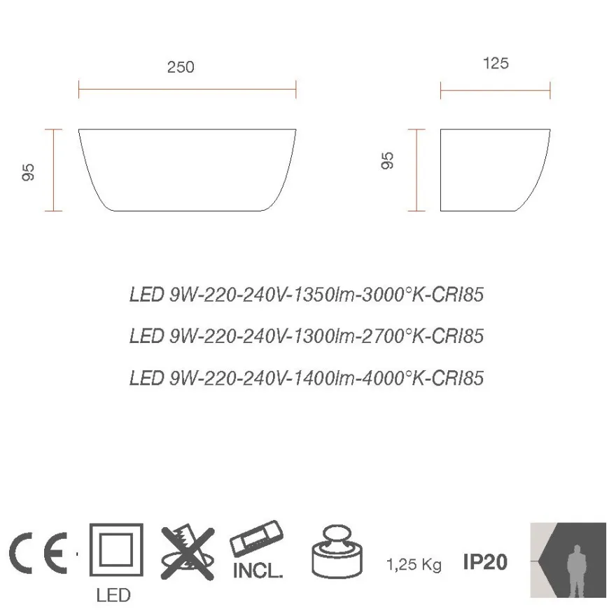 SOFFA LED Halbrunde Wandleuchte aus Leichtbeton