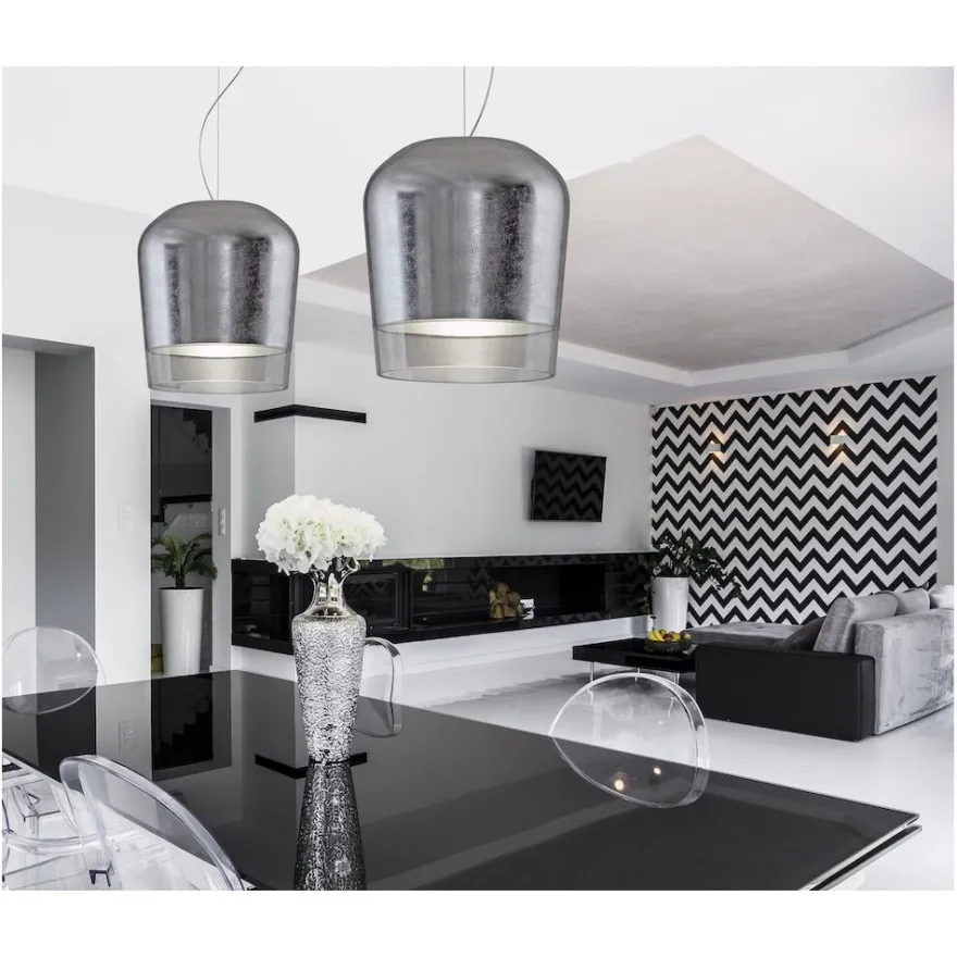 SYSS Elegante Glas-Pendelleuchte mit Gold/Silber Dekor
