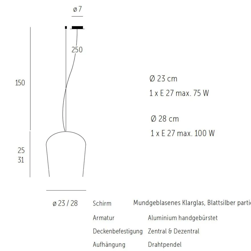SYSS Elegante Glas-Pendelleuchte mit Gold/Silber Dekor