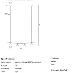 TANA Lange Design Hängeleuchte in Schwarz