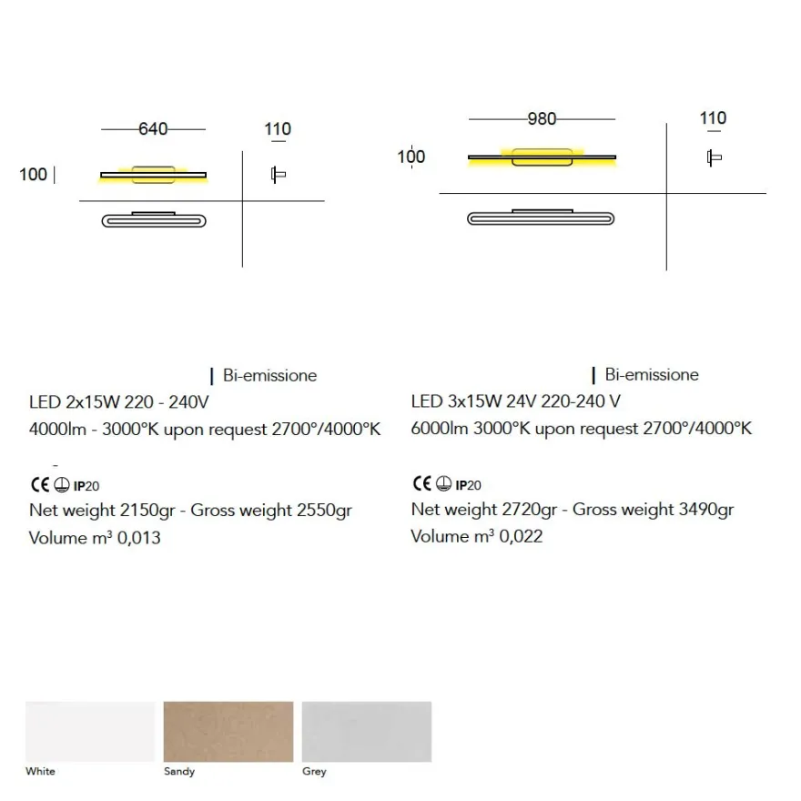 TRATTO BIMISSION Längliche LED Wandleuchte