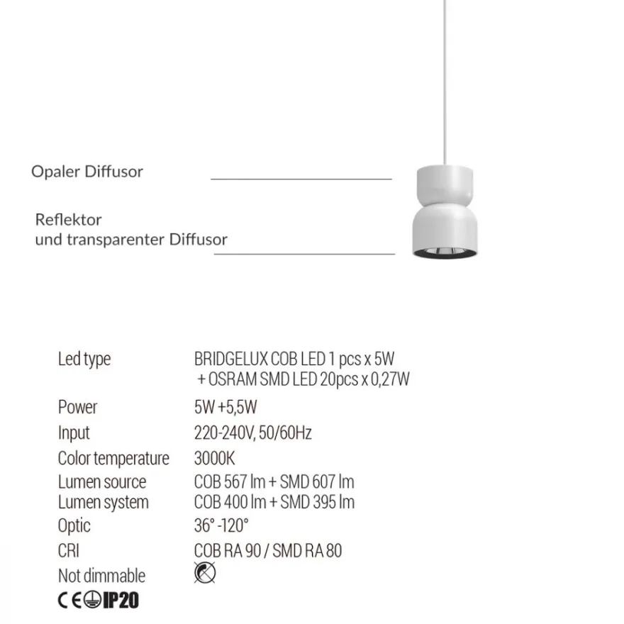 YUNA Kleine Pendelleuchte Up&Down Light